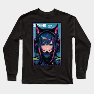 Anime Cat Girl | Quality Anime Design | Chibi Cat Girl Miaw | Manga Anime Art Long Sleeve T-Shirt